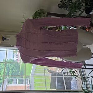 Free People, Pink, Sheer Patterned, Slit Side, Lace Insert, Ruffled Top